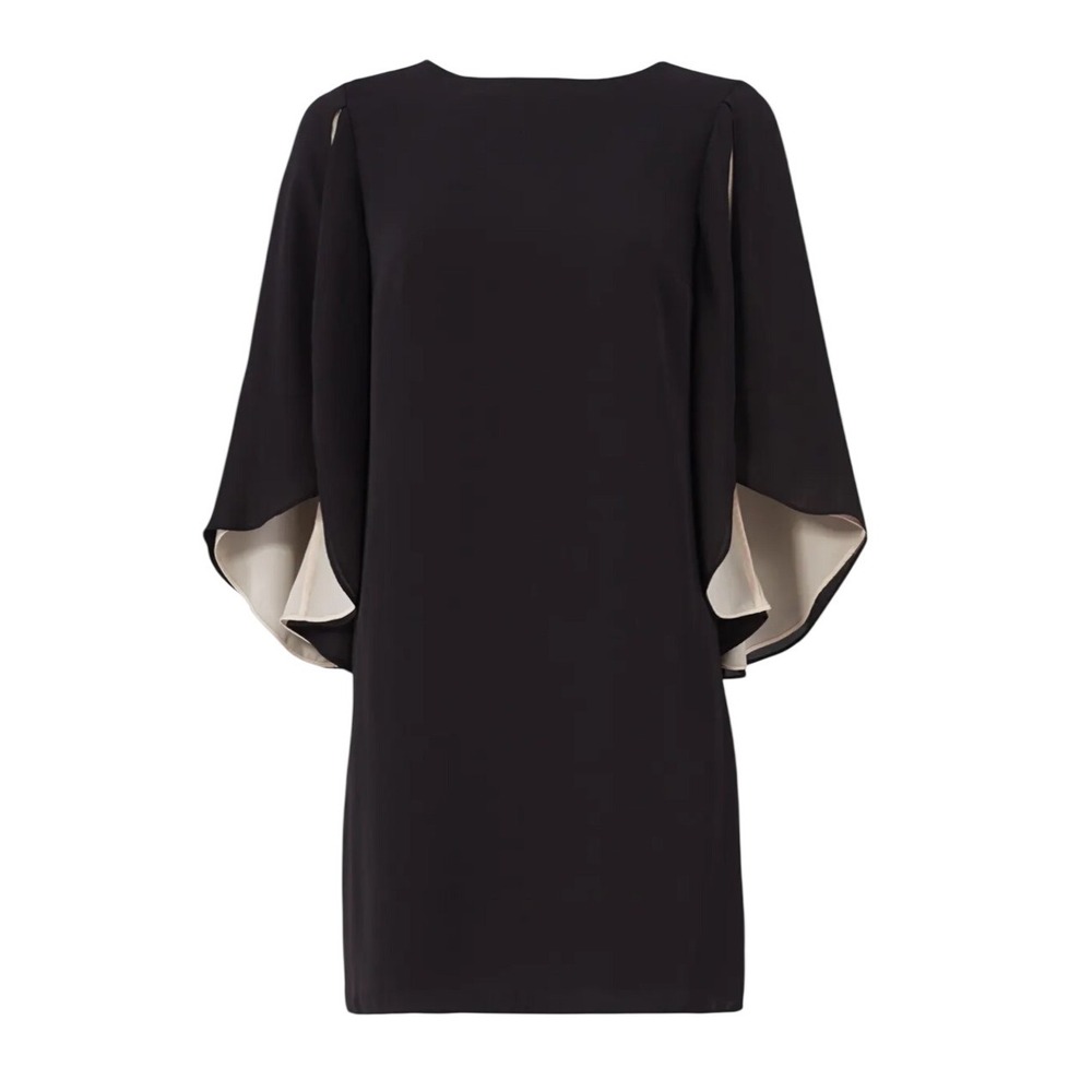Halston Heritage Black Cape Sleeve Shift‎ Dress Cream Contrast Mini Small - Picture 9 of 9